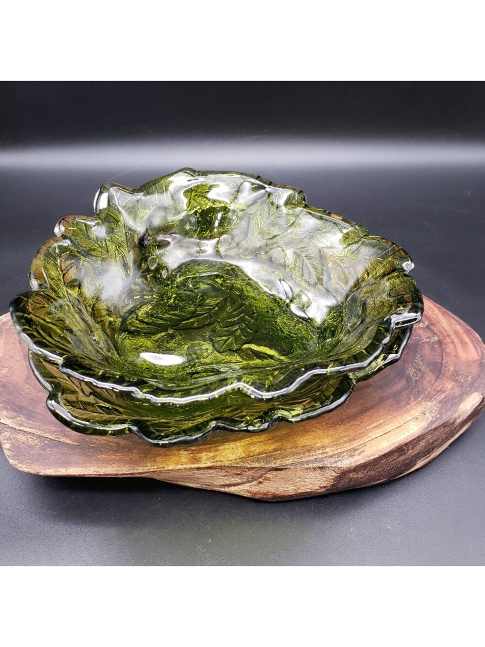 Indiana Glass Loganberry Green Leaf Bowls Set of 2 Vintage Pressed Glass